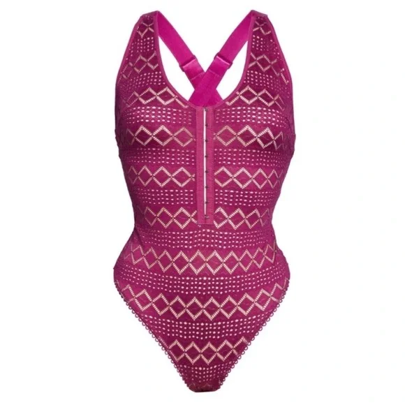 NWT $68 Free People XS M or L Thank You Never Bodysuit Top Shirt Magenta - Picture 5 of 16